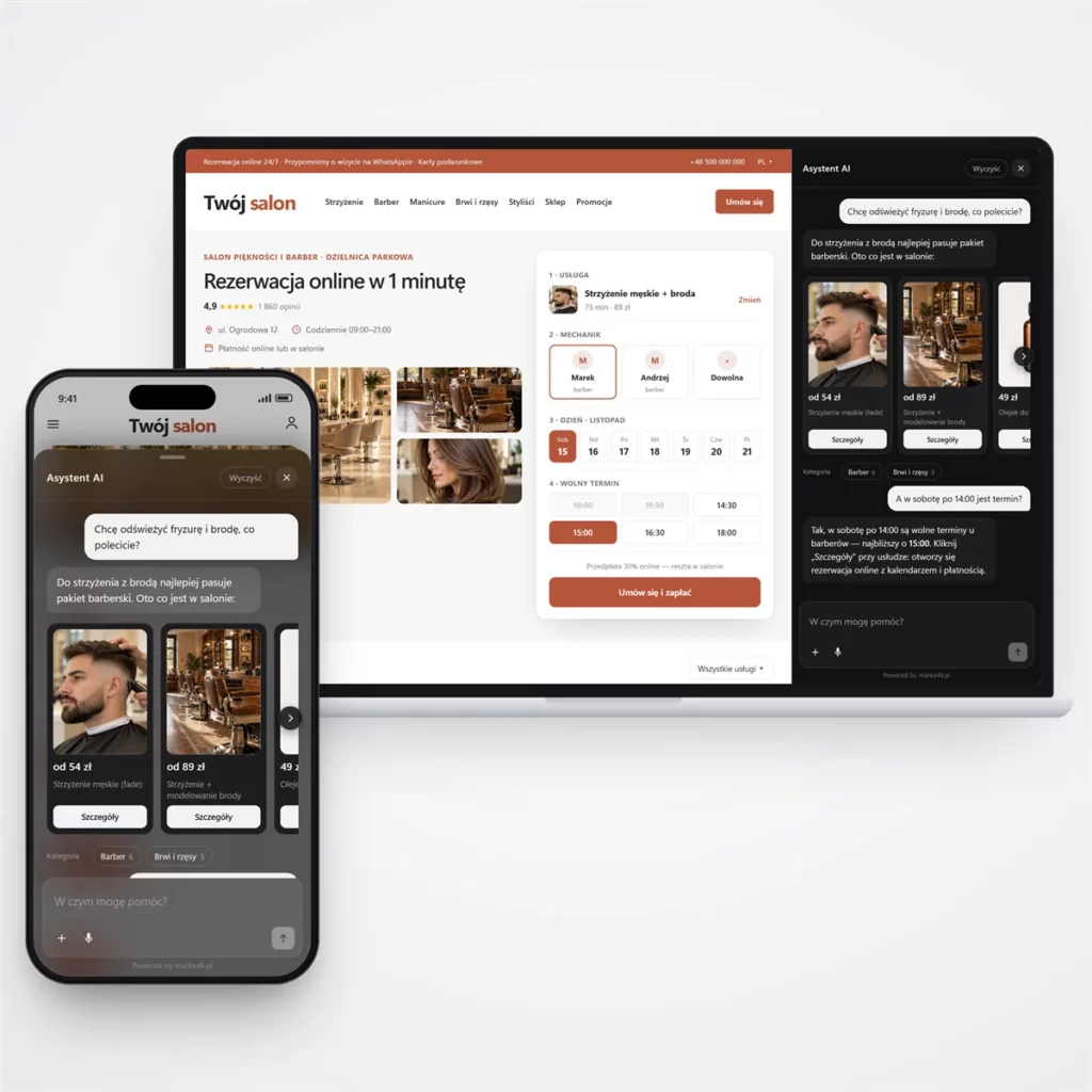 Strona internetowa dla salonu beauty i barbershopu — czat AI