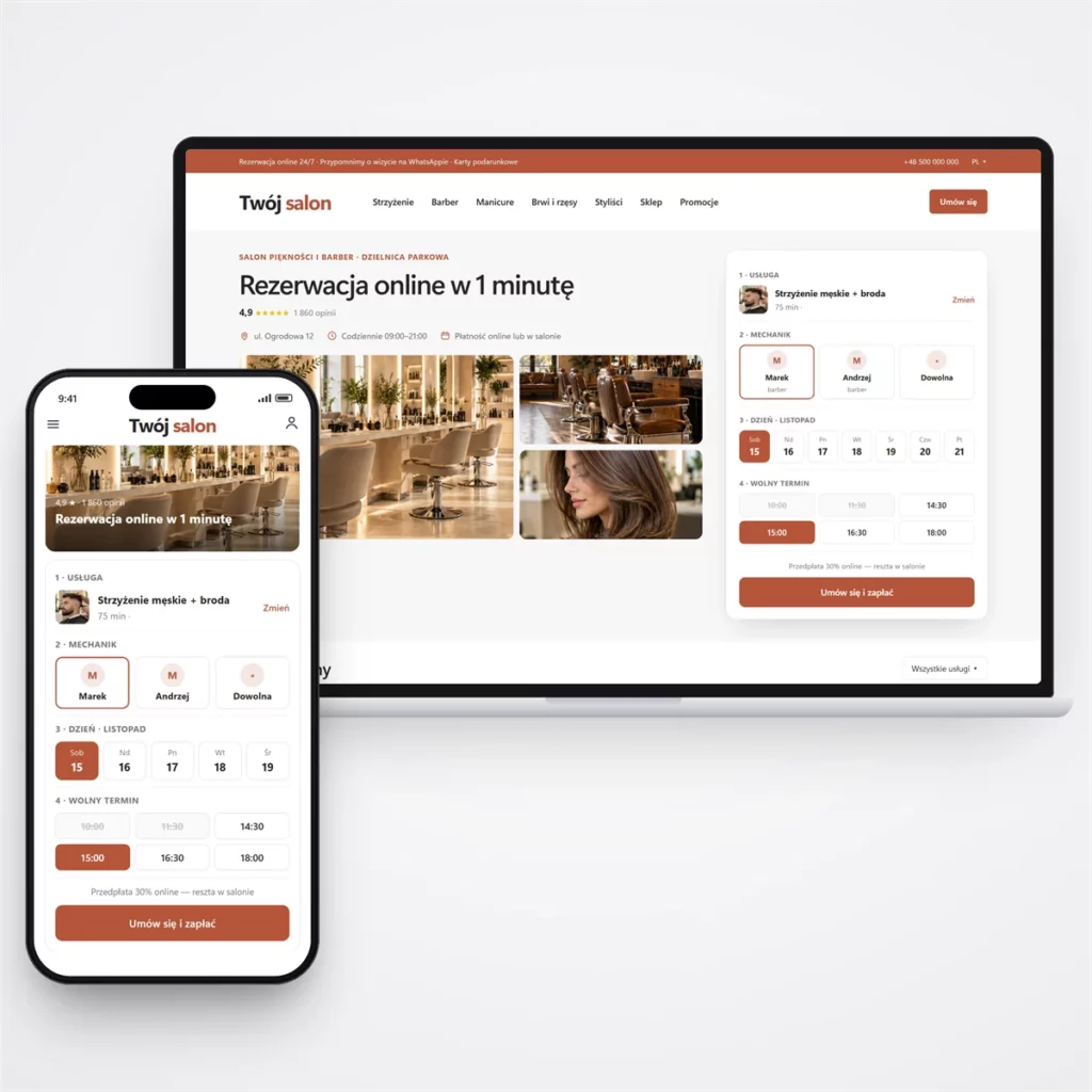 Strona internetowa dla salonu beauty i barbershopu — katalog