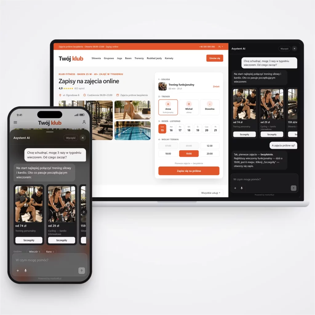 Strona dla klubu fitness — czat AI