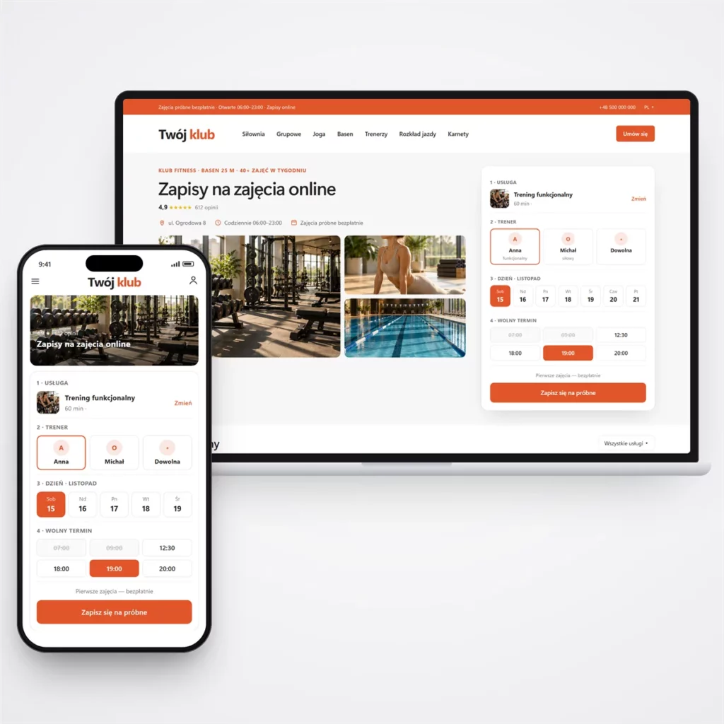 Strona dla klubu fitness — katalog
